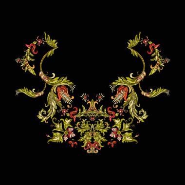 Nakış. Çiçek ve yaprak işlemeli tasarım öğeleriyle