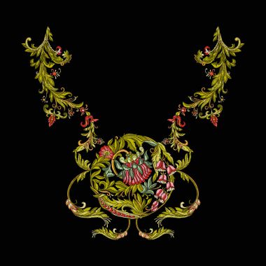 Nakış. Çiçek ve yaprak işlemeli tasarım öğeleriyle