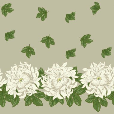 Beyaz krizantem Japon tarzı ile Seamless modeli. VEC