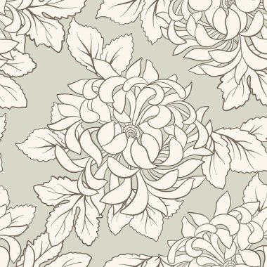 Beyaz krizantem Japon tarzı ile Seamless modeli. VEC