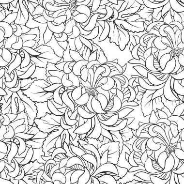 Krizantem Japon tarzı ile Seamless modeli. Anahat d