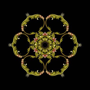 Nakış. Mandala öğeleri çiçekli tasarım işlemeli ve