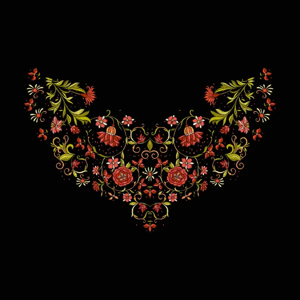 Nakış. Çiçek ve yaprak işlemeli tasarım öğeleriyle