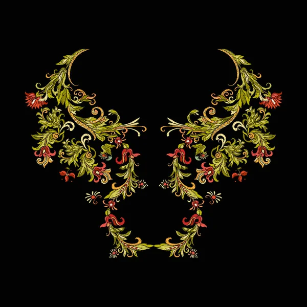 Nakış. Çiçek ve yaprak işlemeli tasarım öğeleriyle