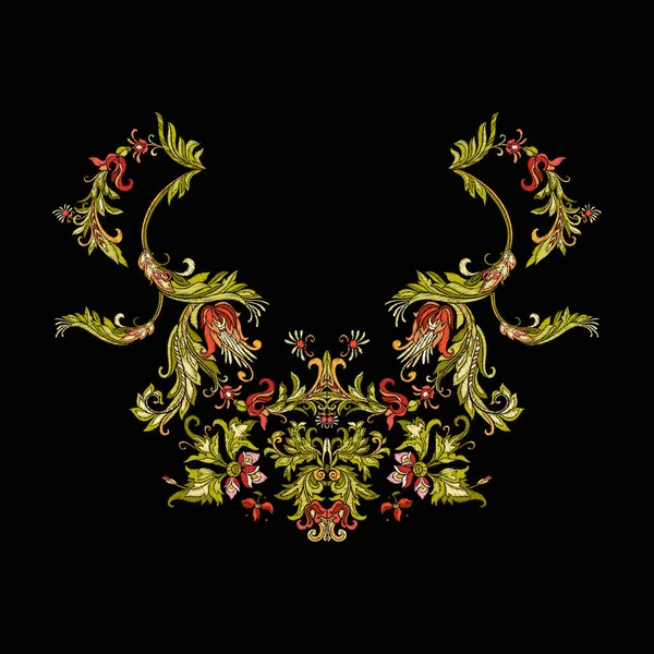 Nakış. Çiçek ve yaprak işlemeli tasarım öğeleriyle