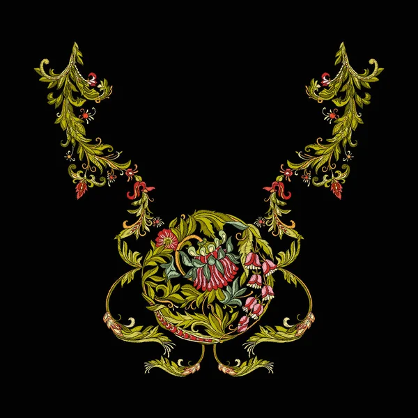 Nakış. Çiçek ve yaprak işlemeli tasarım öğeleriyle