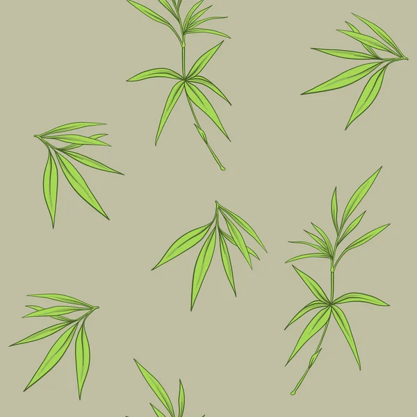 Бесшовный рисунок с бамбуковыми листьями и ветвями в японском хлеву — стоковый вектор