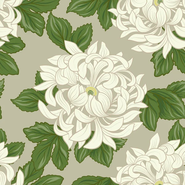 Beyaz krizantem Japon tarzı ile Seamless modeli. VEC