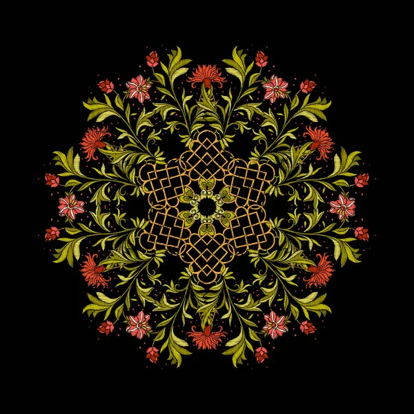 Nakış. Mandala öğeleri çiçekli tasarım işlemeli ve