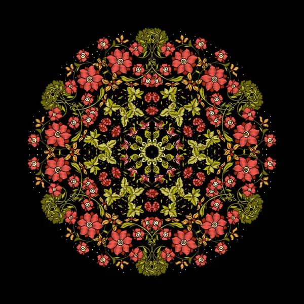 Nakış. Mandala öğeleri çiçekli tasarım işlemeli ve