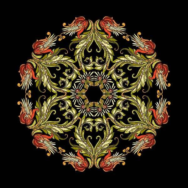 Nakış. Mandala öğeleri çiçekli tasarım işlemeli ve