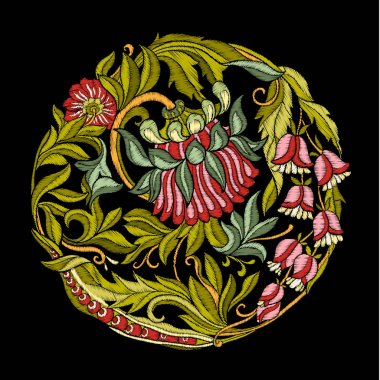 Nakış. Çiçek ve yaprak işlemeli tasarım öğeleriyle