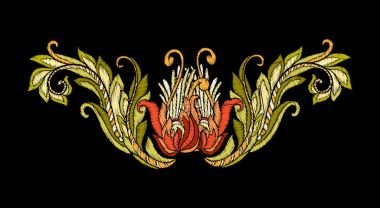 Nakış. Çiçek ve yaprak işlemeli tasarım öğeleriyle