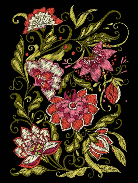 Nakış. Çiçek ve yaprak işlemeli tasarım öğeleriyle