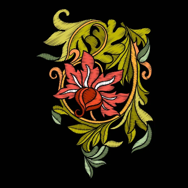 Nakış. Çiçek ve yaprak işlemeli tasarım öğeleriyle