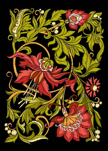 Nakış. Çiçek ve yaprak işlemeli tasarım öğeleriyle