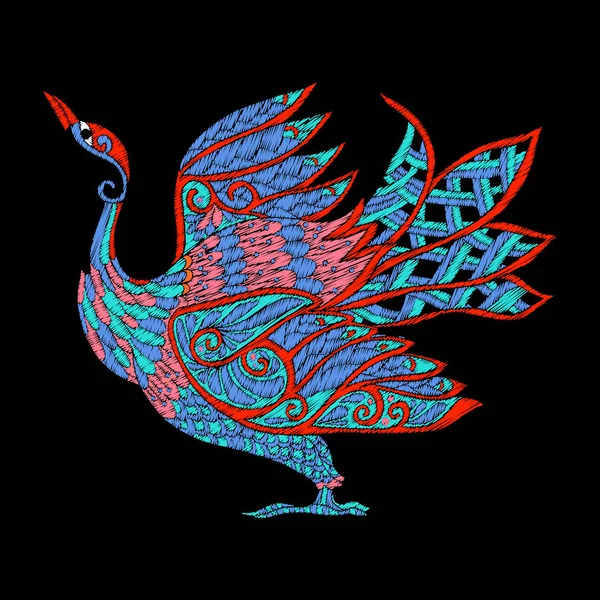 Bordado. Elemento de diseño bordado - pájaro - en estilo vintage — Archivo Imágenes Vectoriales