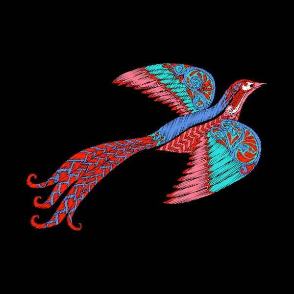 Bordado. Elemento de diseño bordado - pájaro - en estilo vintage — Vector de stock