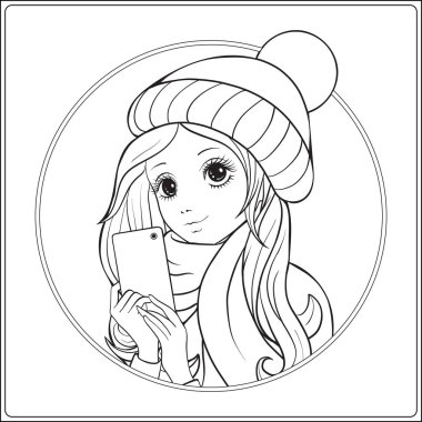 Genç güzel kız ile uzun onu baş yapmak se kış şapka duymak