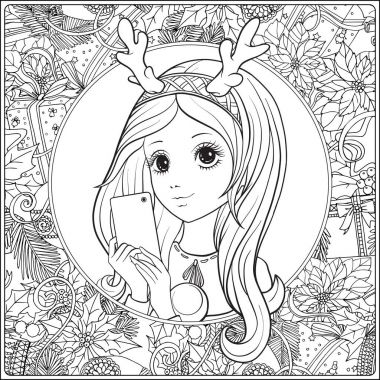 Genç güzel kız ile uzun duymak ve geyik boynuzları başında s yapmak