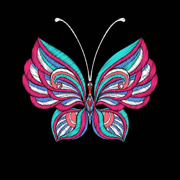 Bordado. Elemento de diseño bordado mariposa - en st vintage — Vector de stock