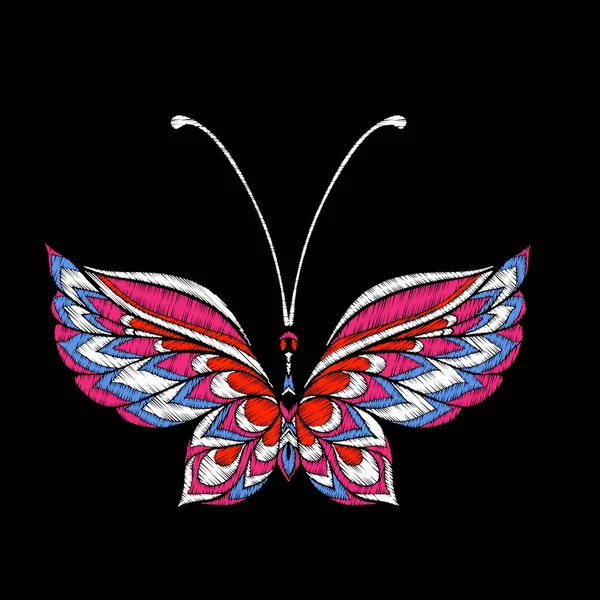 Вишивка. Вишитий елемент дизайну метелик - в старовинній ст — стоковий вектор