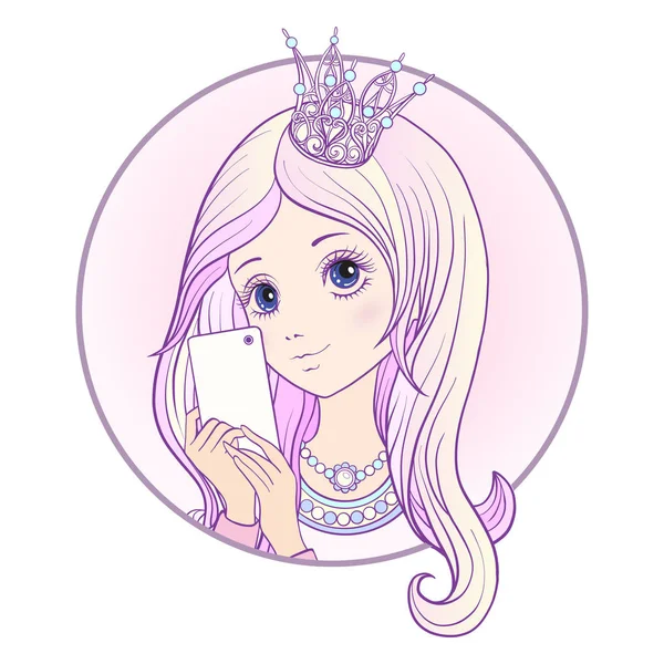 Genç güzel kız pembe renkli uzun multi ile duymak ve Prenses C