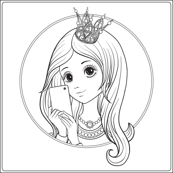 Genç güzel kız uzun ile duymak ve baş annesi Prenses tacı