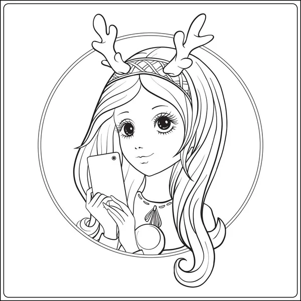 Genç güzel kız ile uzun duymak ve geyik boynuzları başında s yapmak