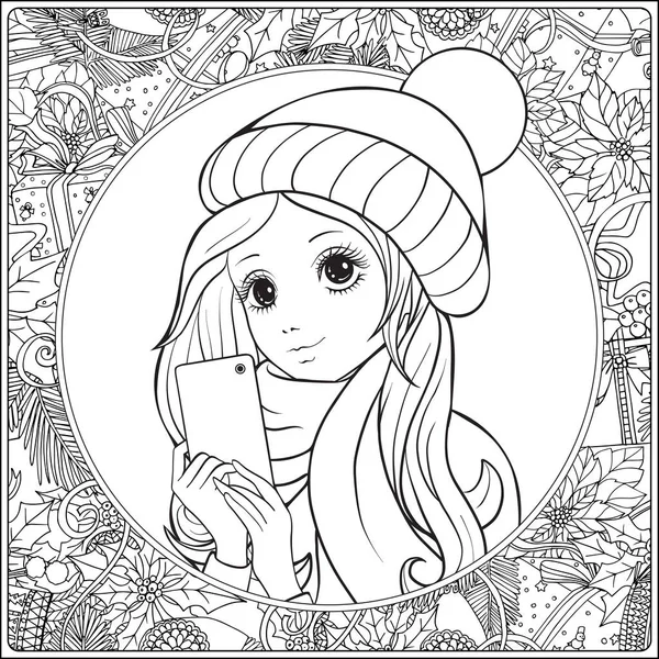 Genç güzel kız ile uzun onu baş yapmak se kış şapka duymak