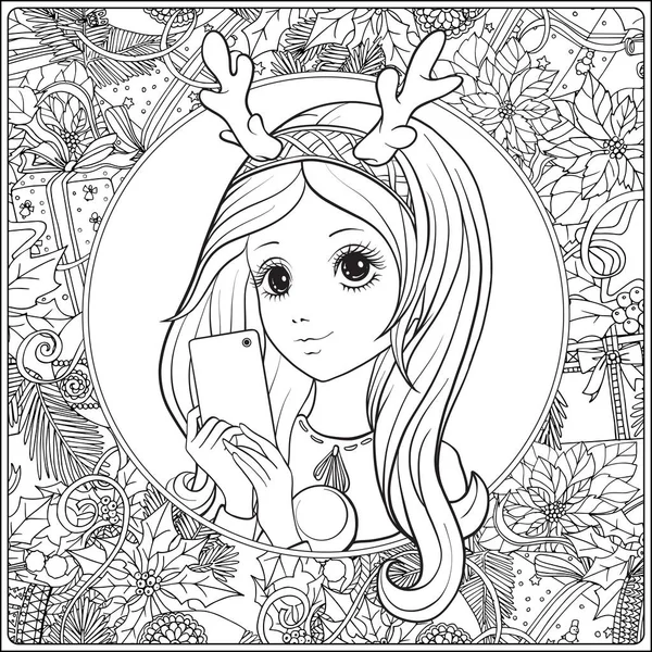 Genç güzel kız ile uzun duymak ve geyik boynuzları başında s yapmak