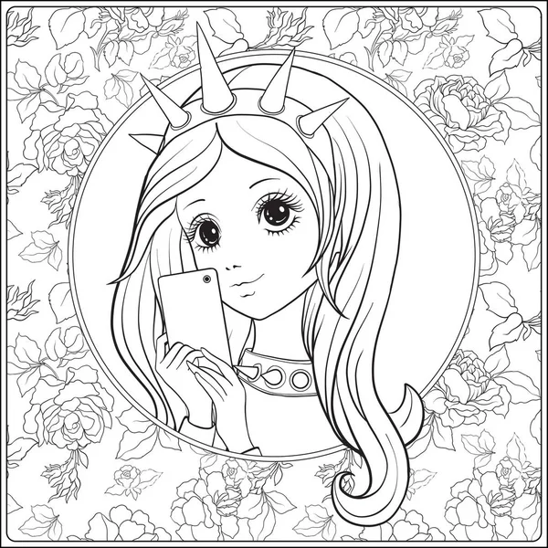 Özgürlük heykeli tacı olan genç güzel kız olun selfie veya phot