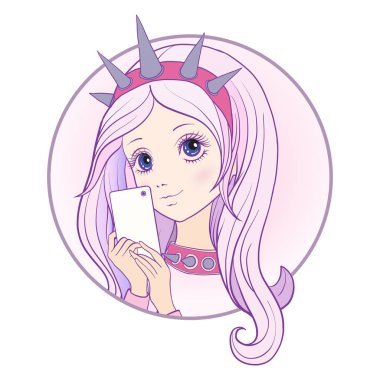 Genç güzel kız pembe renkli uzun multi ile duymak ve heykeli