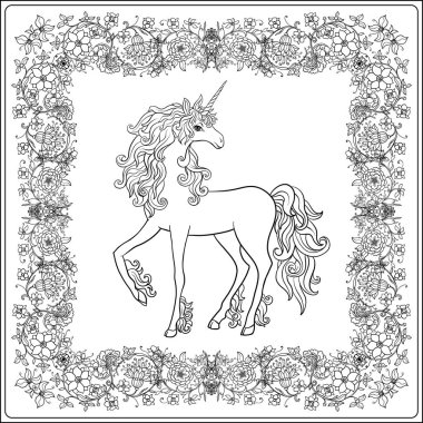 Tek boynuzlu at çerçevesinde, royal, ortaçağ tarzı Arabesk. Kuruluş birimi