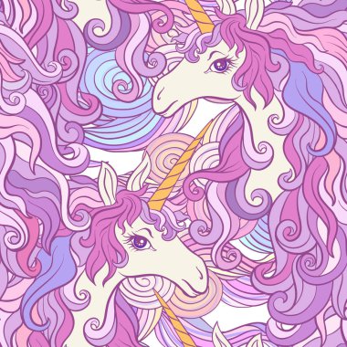 Çok renkli mane olan at. Seamless modeli pembe, mor