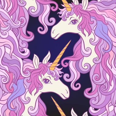 Çok renkli mane olan at. Seamless modeli pembe, mor