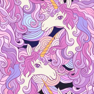 Çok renkli mane olan at. Seamless modeli pembe, mor