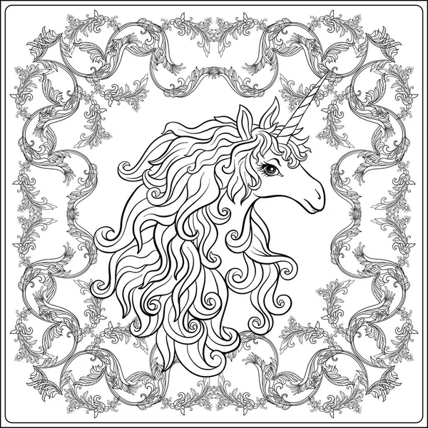 Tek boynuzlu at çerçevesinde, royal, ortaçağ tarzı Arabesk. Kuruluş birimi