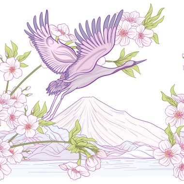 Japon vinç ve Japonca krizantem ile Seamless Modeli