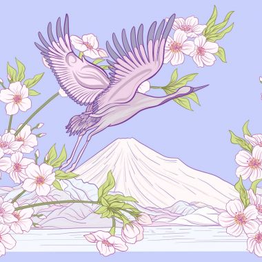 Japon vinç ve Japonca krizantem ile Seamless Modeli