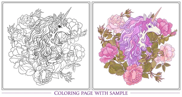 Tek boynuzlu at, bir buket gül ve kelebekler w üzerinde poster