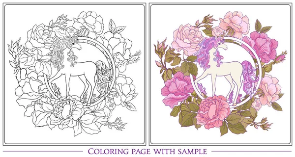 Tek boynuzlu at, bir buket gül ve kelebekler w üzerinde poster