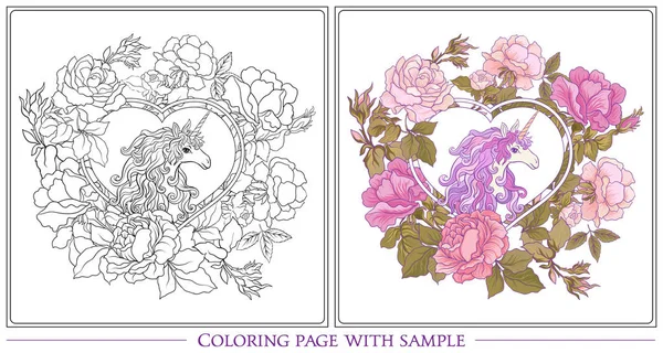 Tek boynuzlu at, bir buket gül ve kelebekler w üzerinde poster