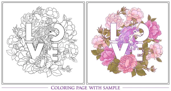 Tek boynuzlu at, bir buket gül ve kelebekler w üzerinde poster