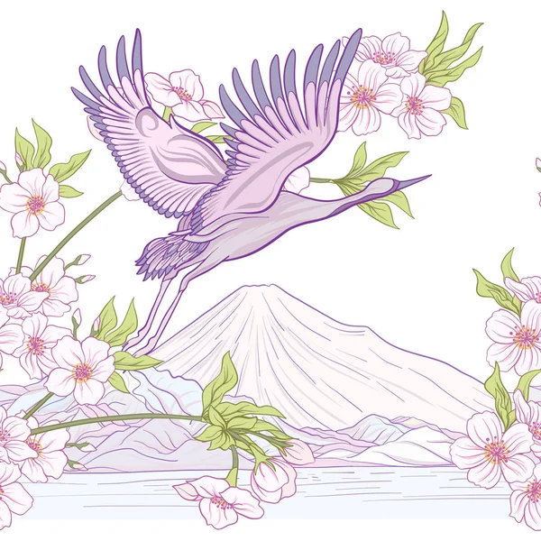 Japon vinç ve Japonca krizantem ile Seamless Modeli