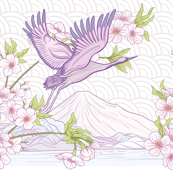 Japon vinç ve Japonca krizantem ile Seamless Modeli