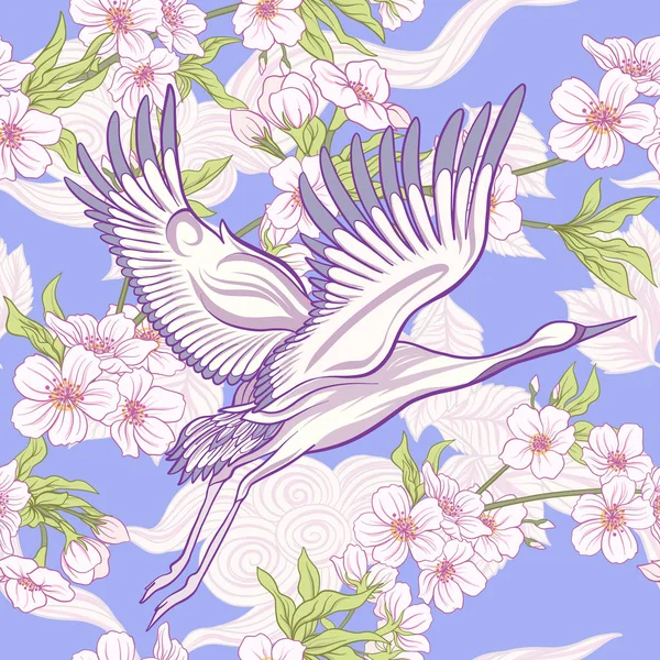 Japon vinç ve Japonca krizantem ile Seamless Modeli