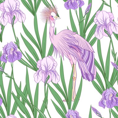 Japon tarzı mor iris ile Seamless modeli. Vektör stoc