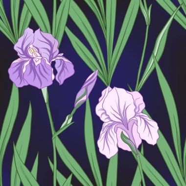 Japon tarzı mor iris ile Seamless modeli. Vektör stoc