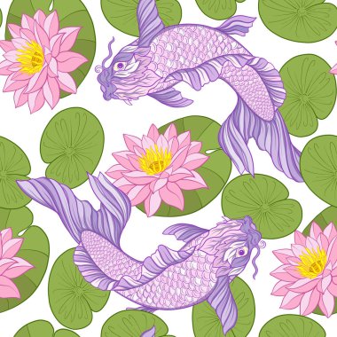 Japon carps ve geleneksel Japon st ile Seamless Modeli